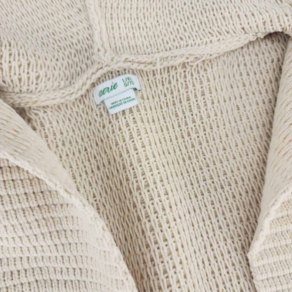 Aerie Sz L/XL | Cream Ivory Oversized Poncho Shawl Hooded Pockets Neutral Comfy - Picture 4 of 8